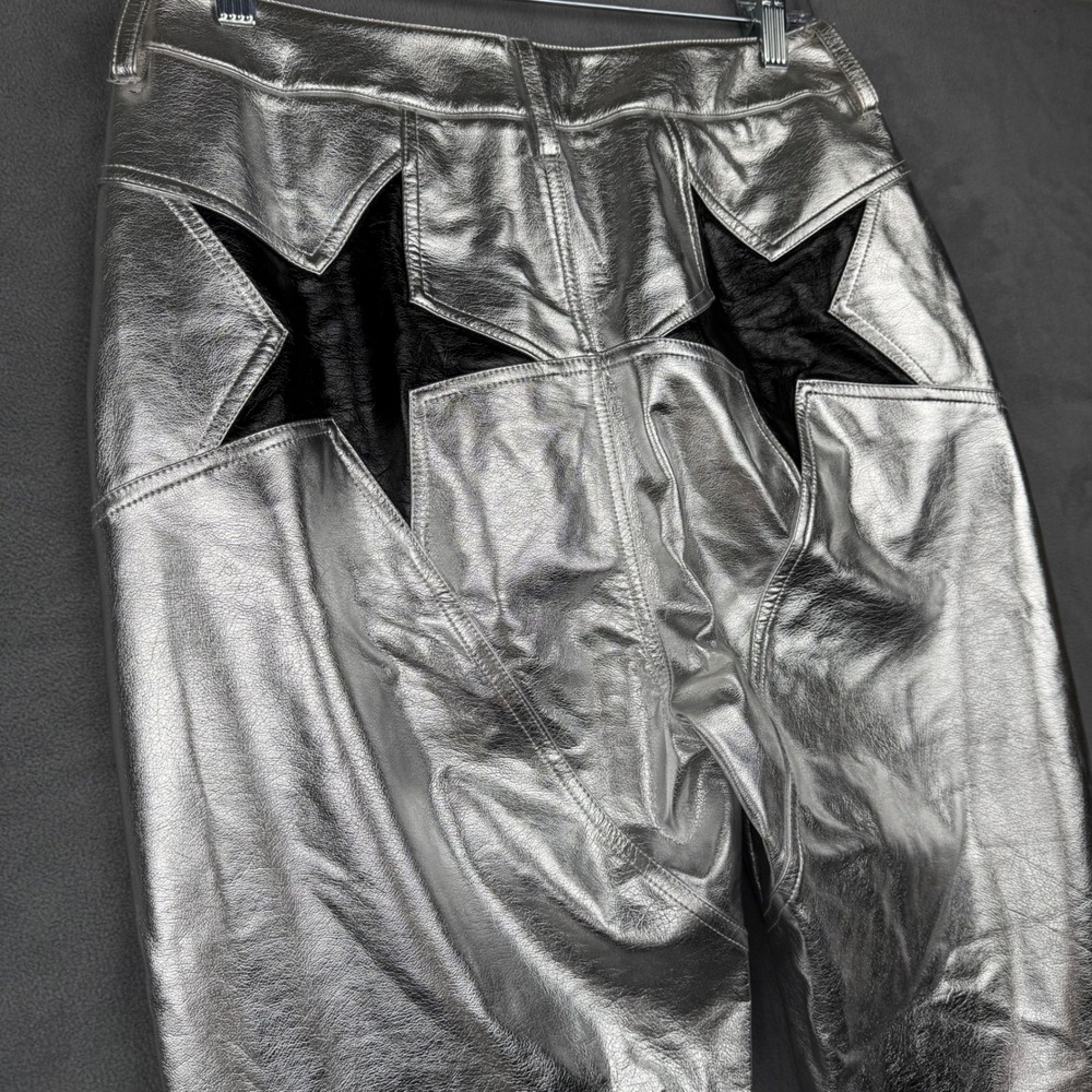 Nasty Gal Metallic Silver Star Pocket Flare Pants Women US 6 - Picture 4 of 12